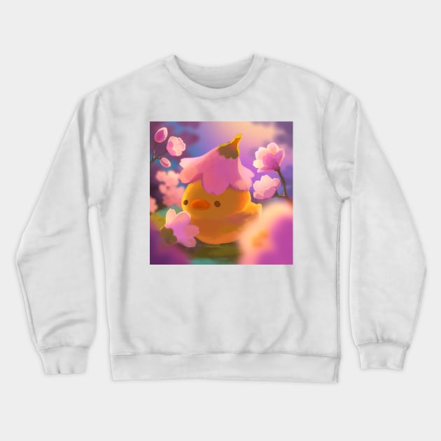 Duck with Cherry Blossom Golden Hour Crewneck Sweatshirt by vooolatility